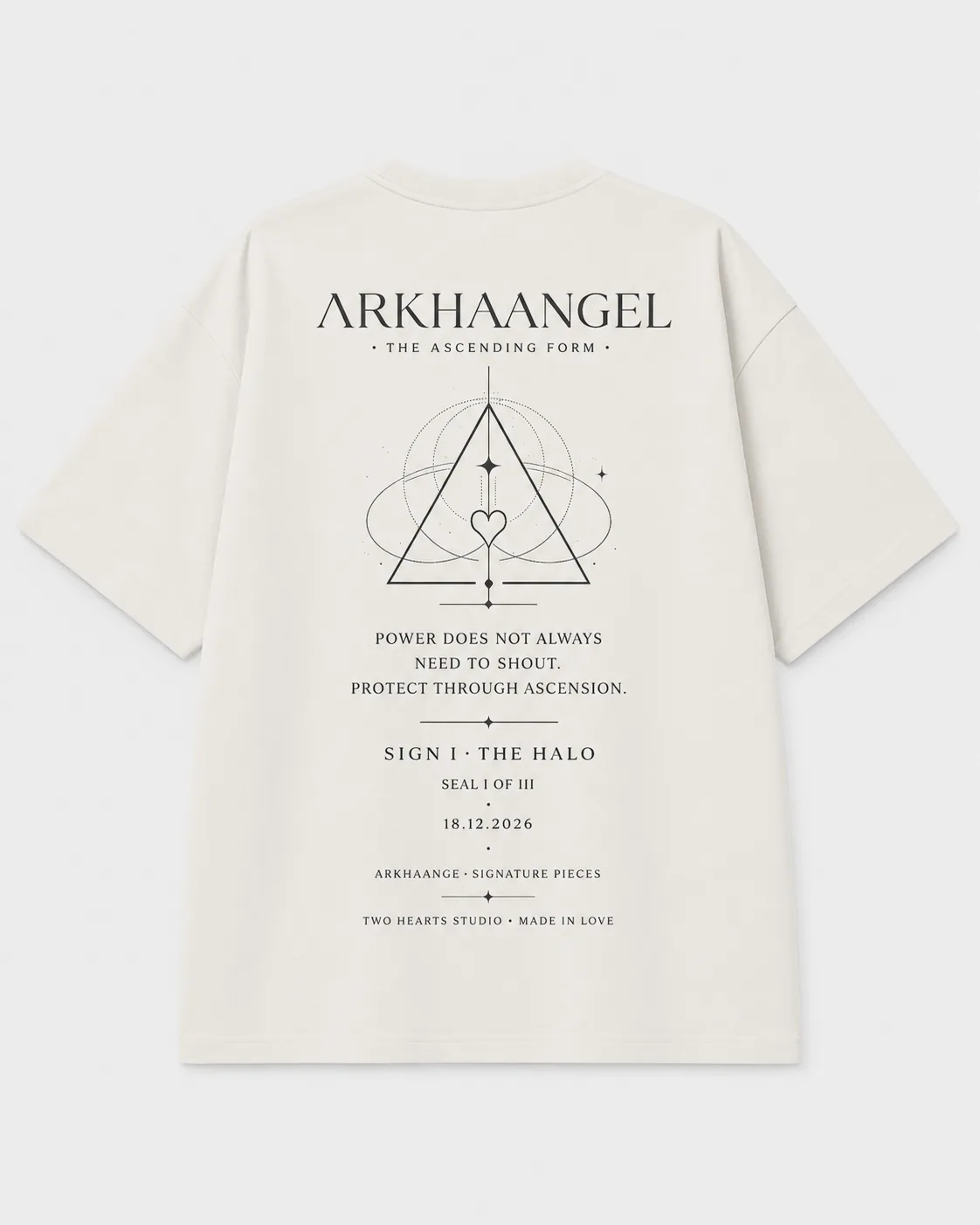 Back artwork laid flat: triangle, heart and the SIGN I inscription.